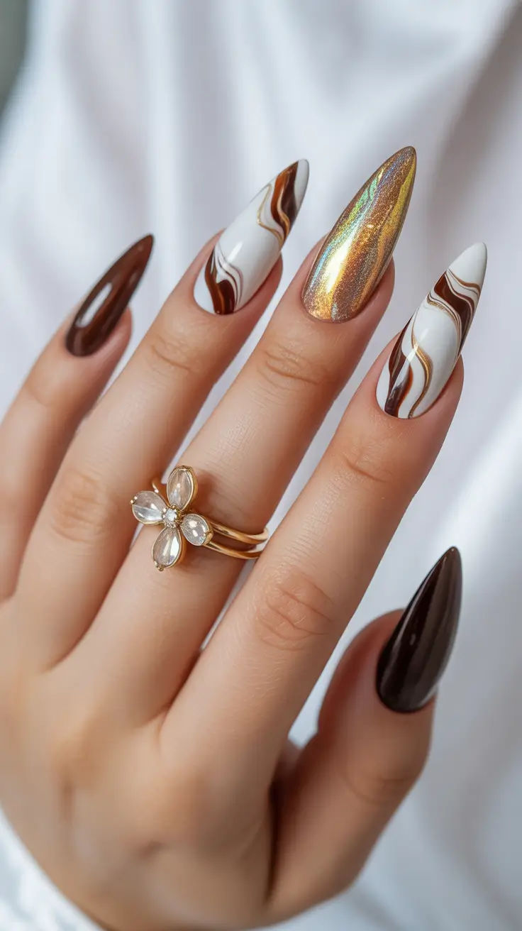 مدل ناخن فرنچ ماربل سفید و رنگی