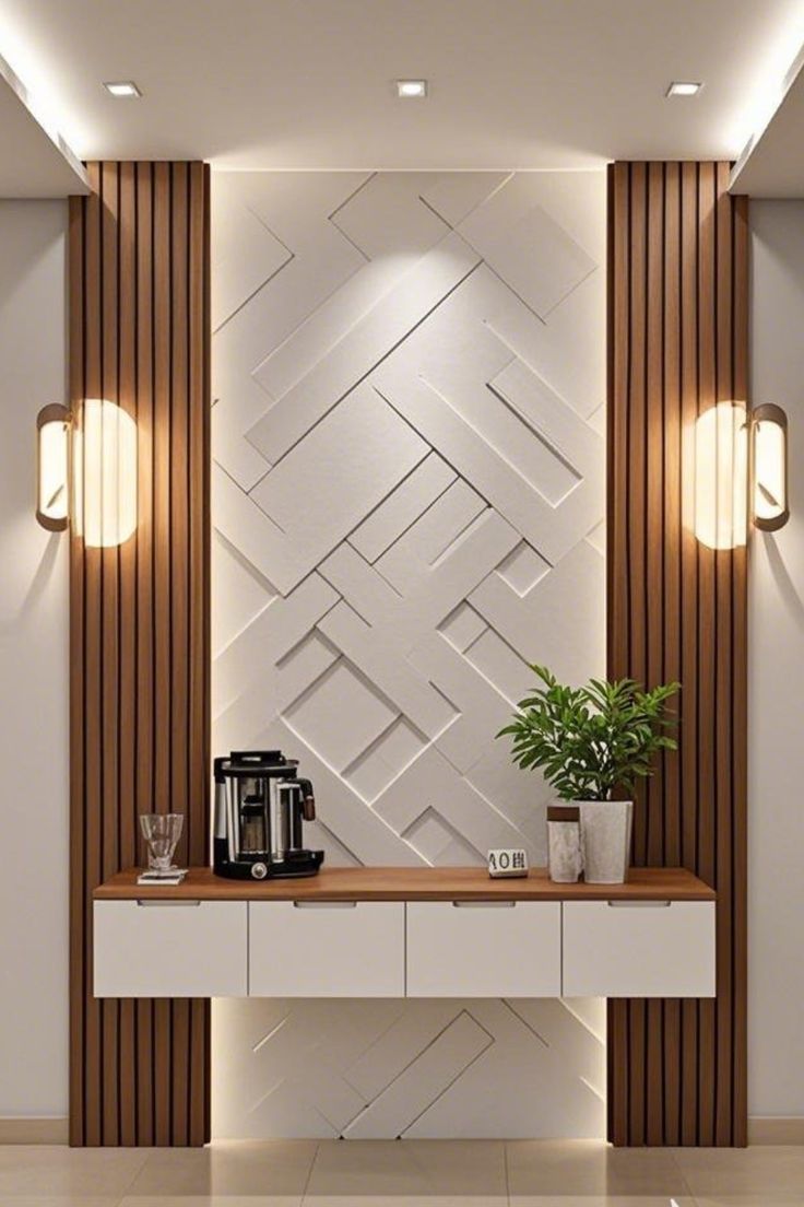 دیزاین دیوار پذیرایی مدرن با چوب