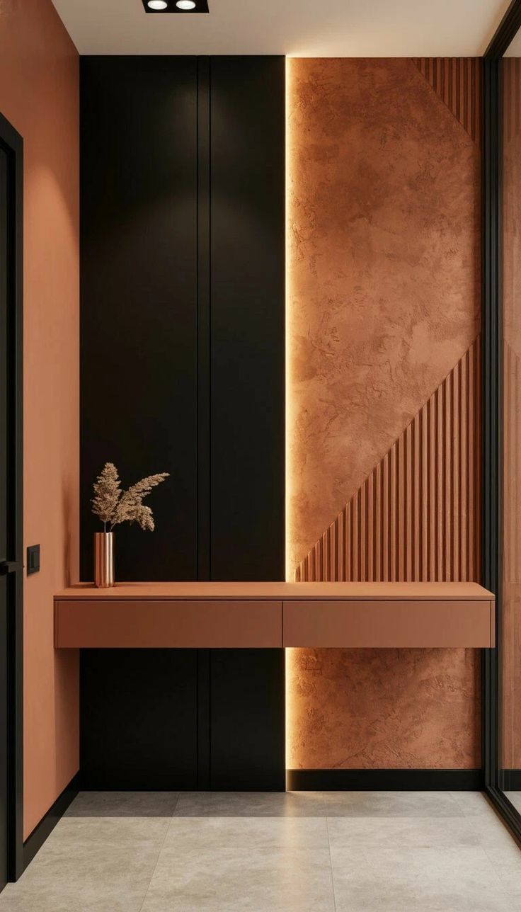 دیزاین دیوار پذیرایی مدرن با چوب