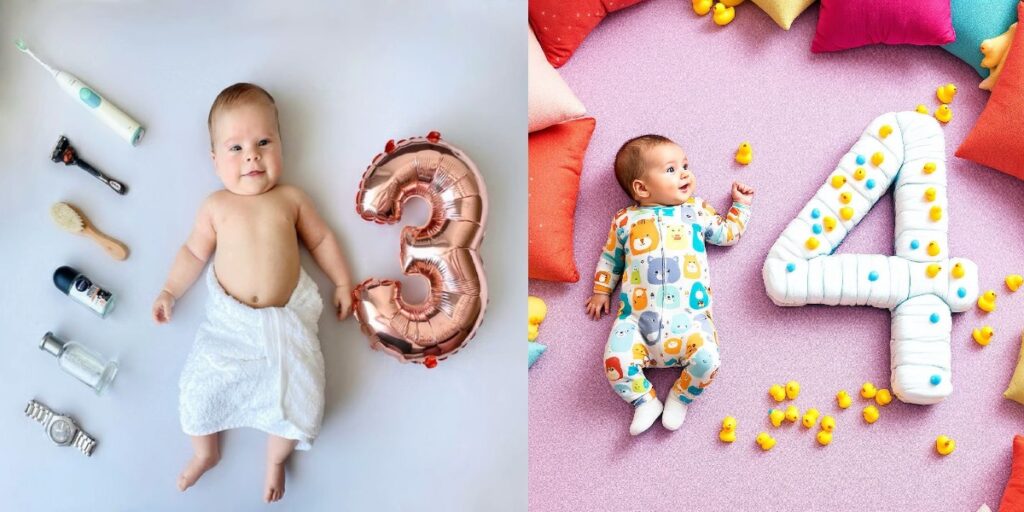 ایده عکس ماهگرد نوزاد در منزل | مدل‌های آتلیه‌ای شیک و قابل اجرا در خانه