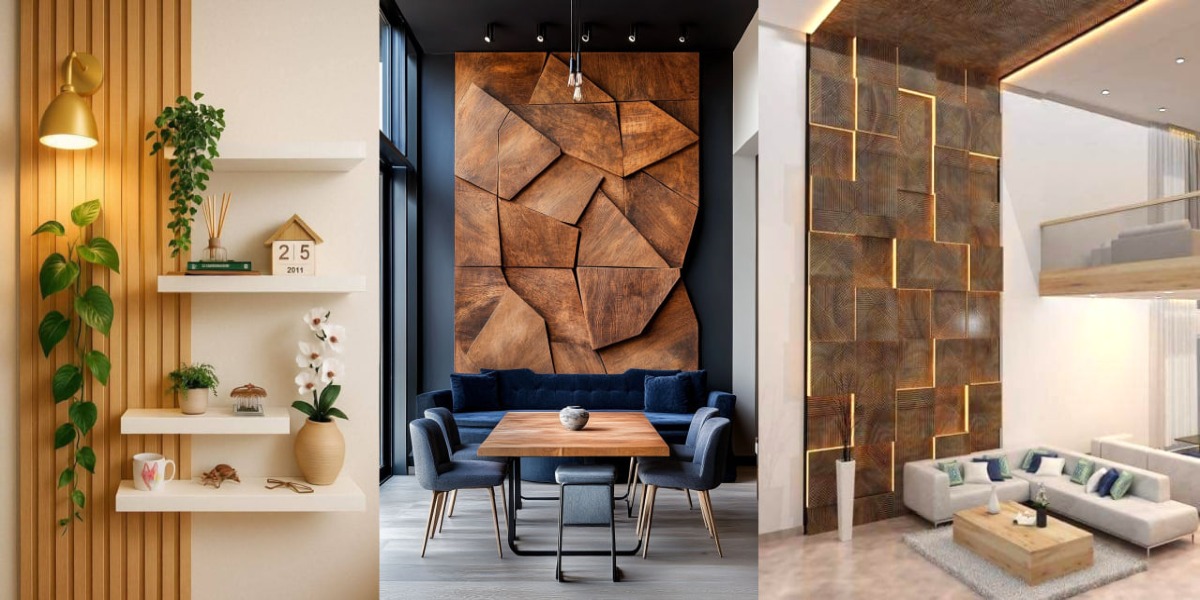 دیزاین دیوار پذیرایی مدرن با چوب
