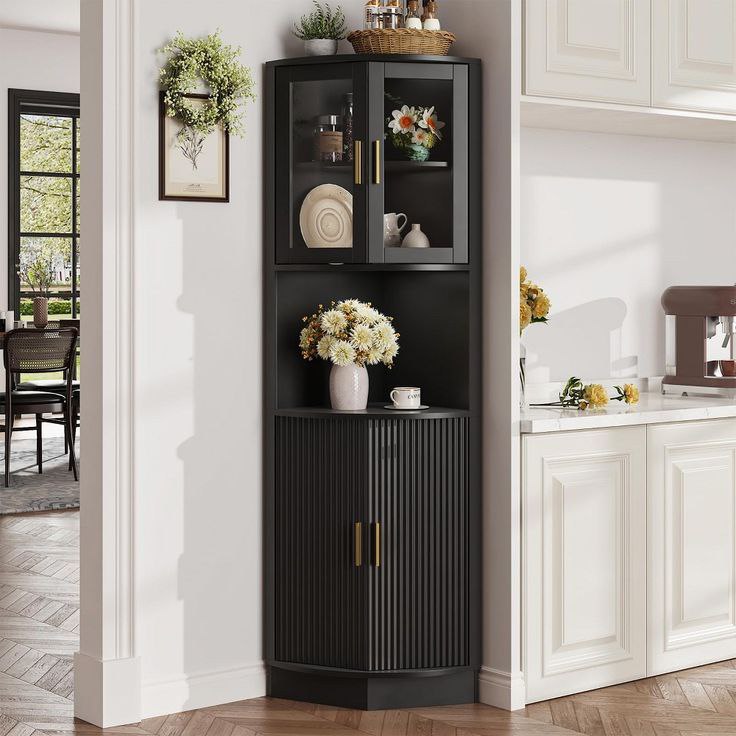 کتابخانه و کمد ویترینی کنج