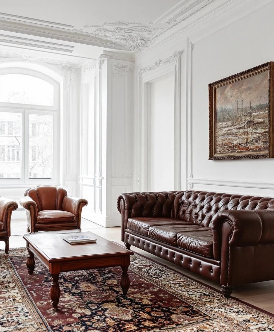 مبل قهوه ای و فرش