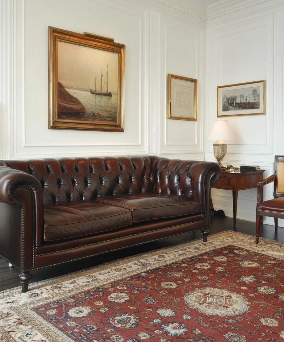 مبل قهوه ای و فرش