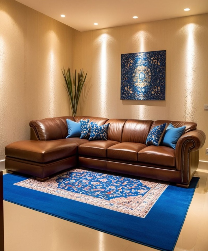 مبل قهوه ای و فرش