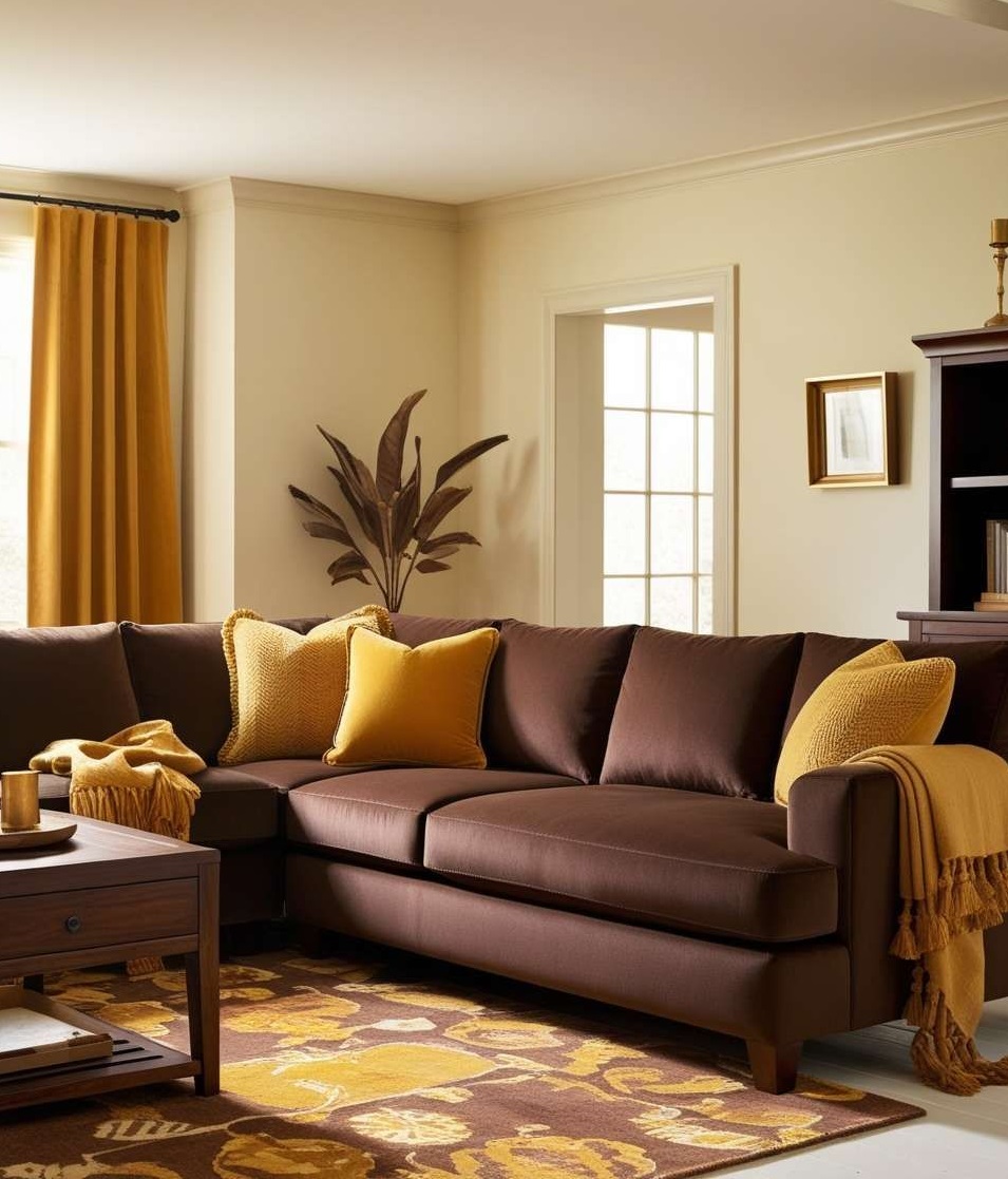 مبل قهوه ای و فرش