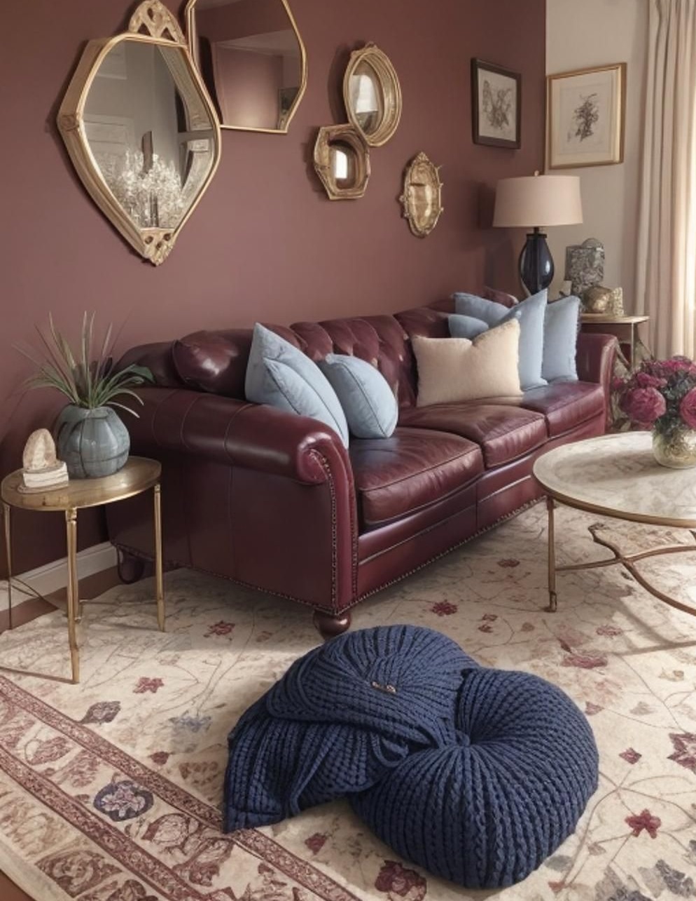 مبل قهوه ای و فرش