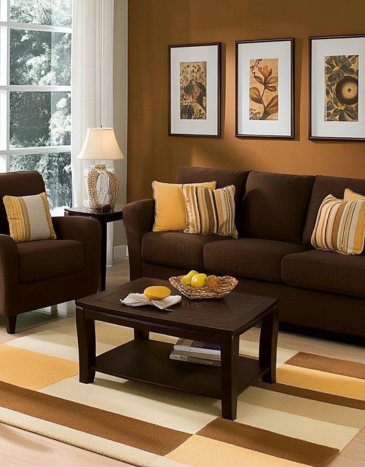 مبل قهوه ای و فرش