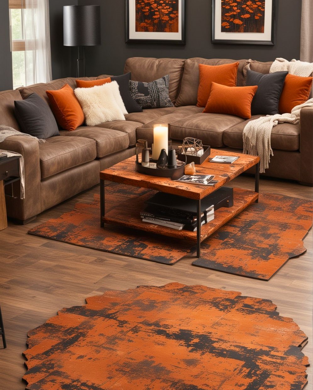 مبل قهوه ای و فرش