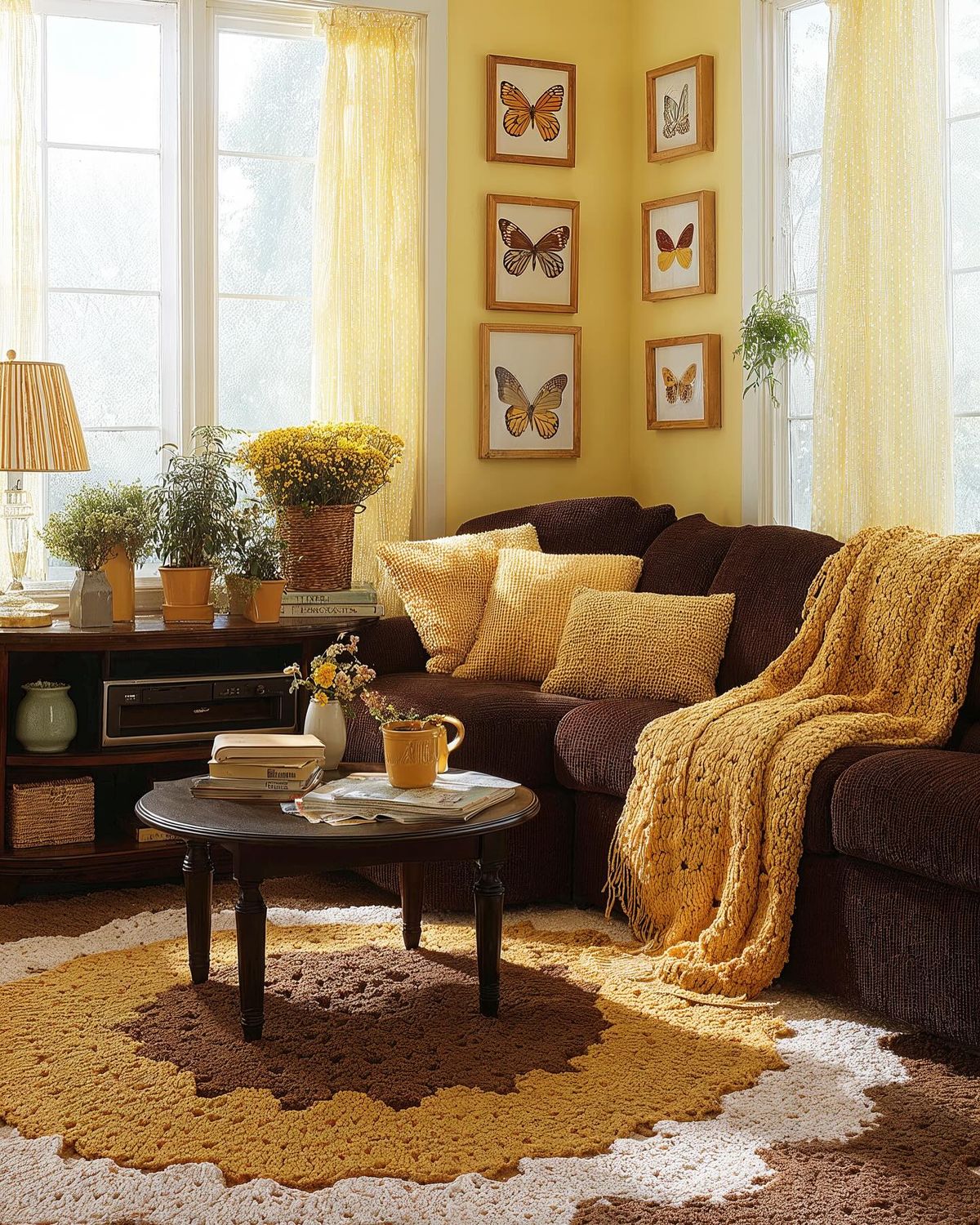 مبل قهوه ای و فرش