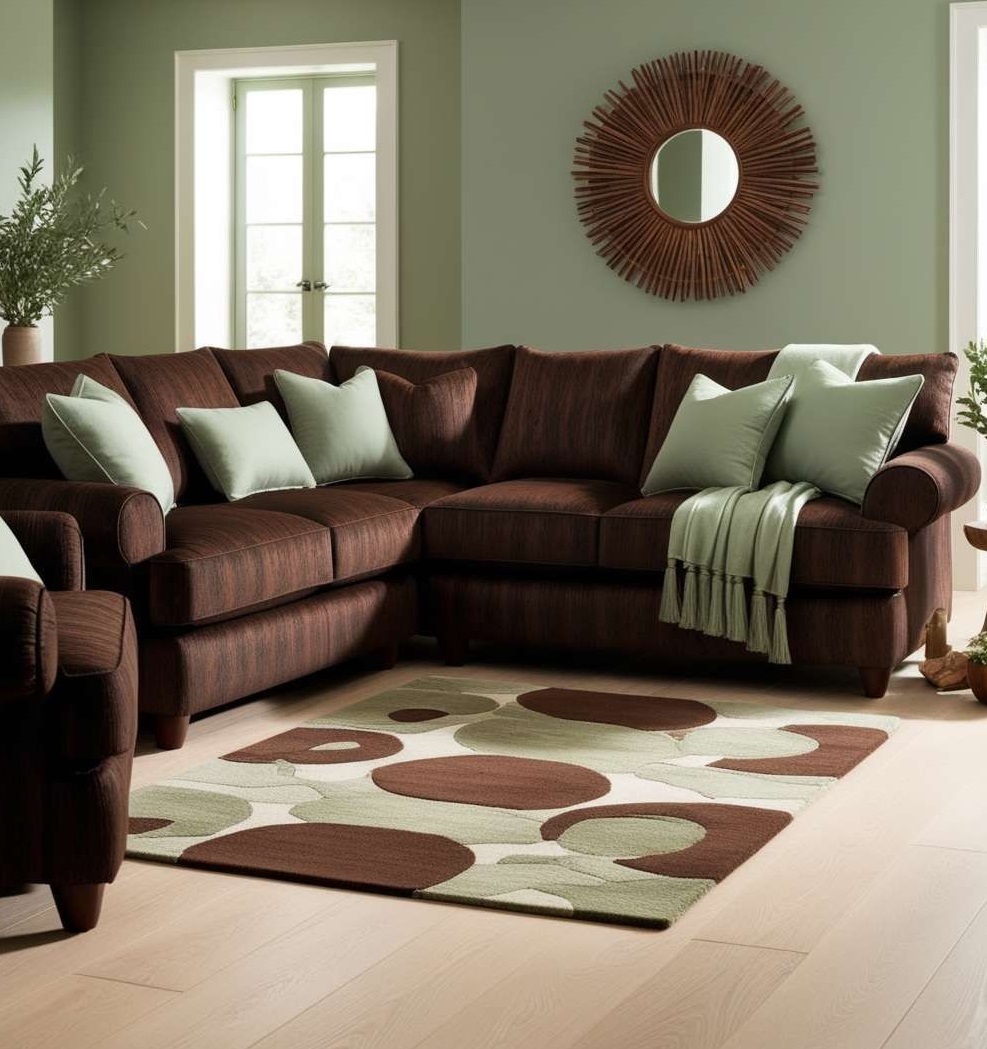 مبل قهوه ای و فرش