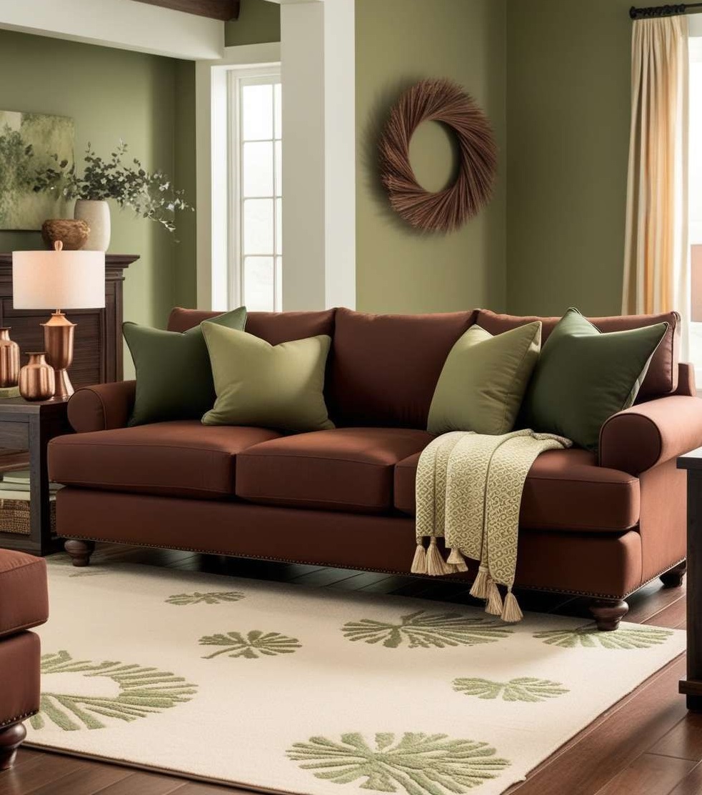 مبل قهوه ای و فرش