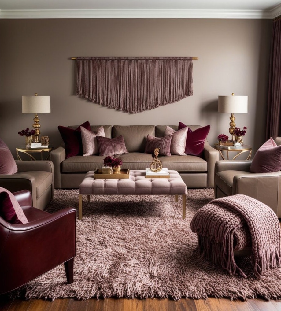 مبل قهوه ای و فرش