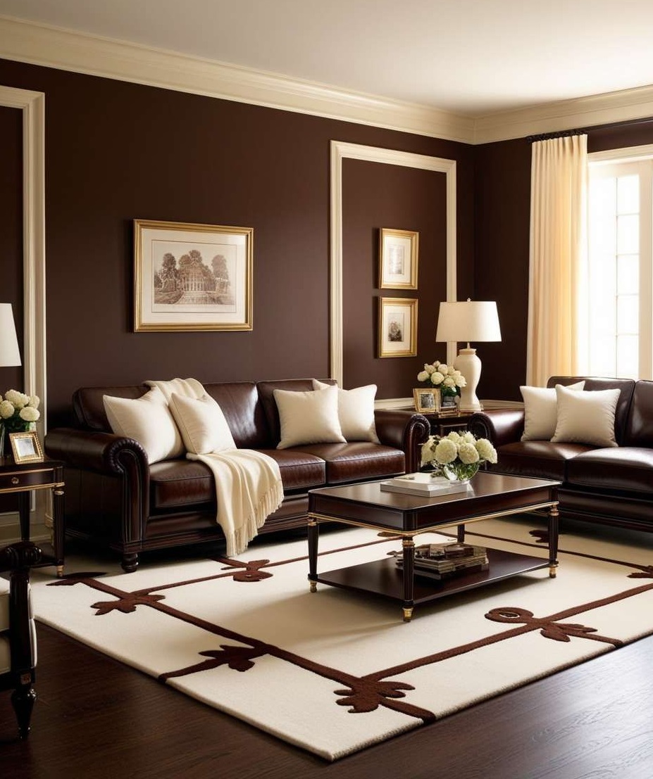 مبل قهوه ای و فرش