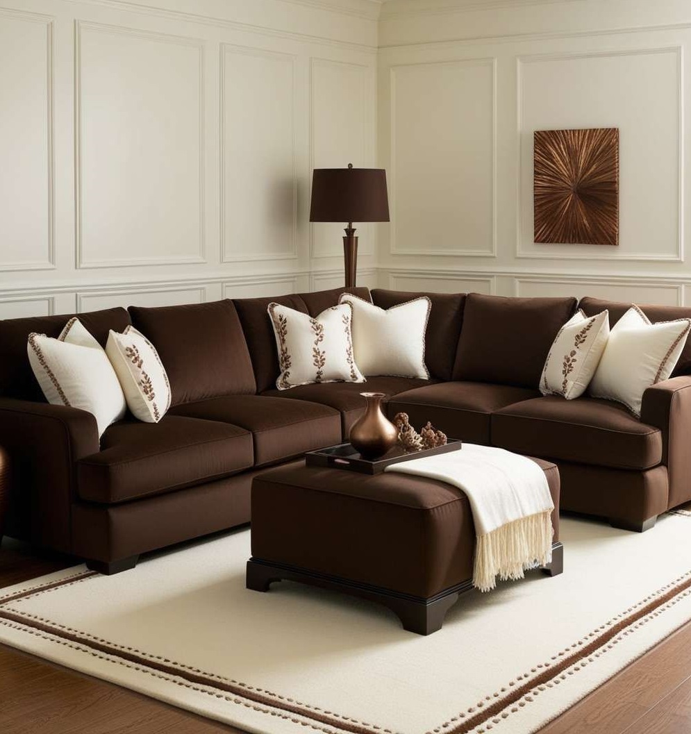 مبل قهوه ای و فرش