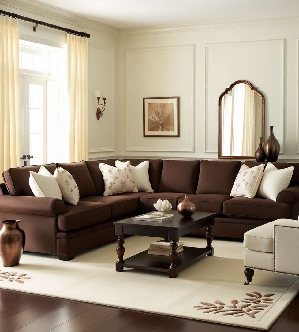 مبل قهوه ای و فرش