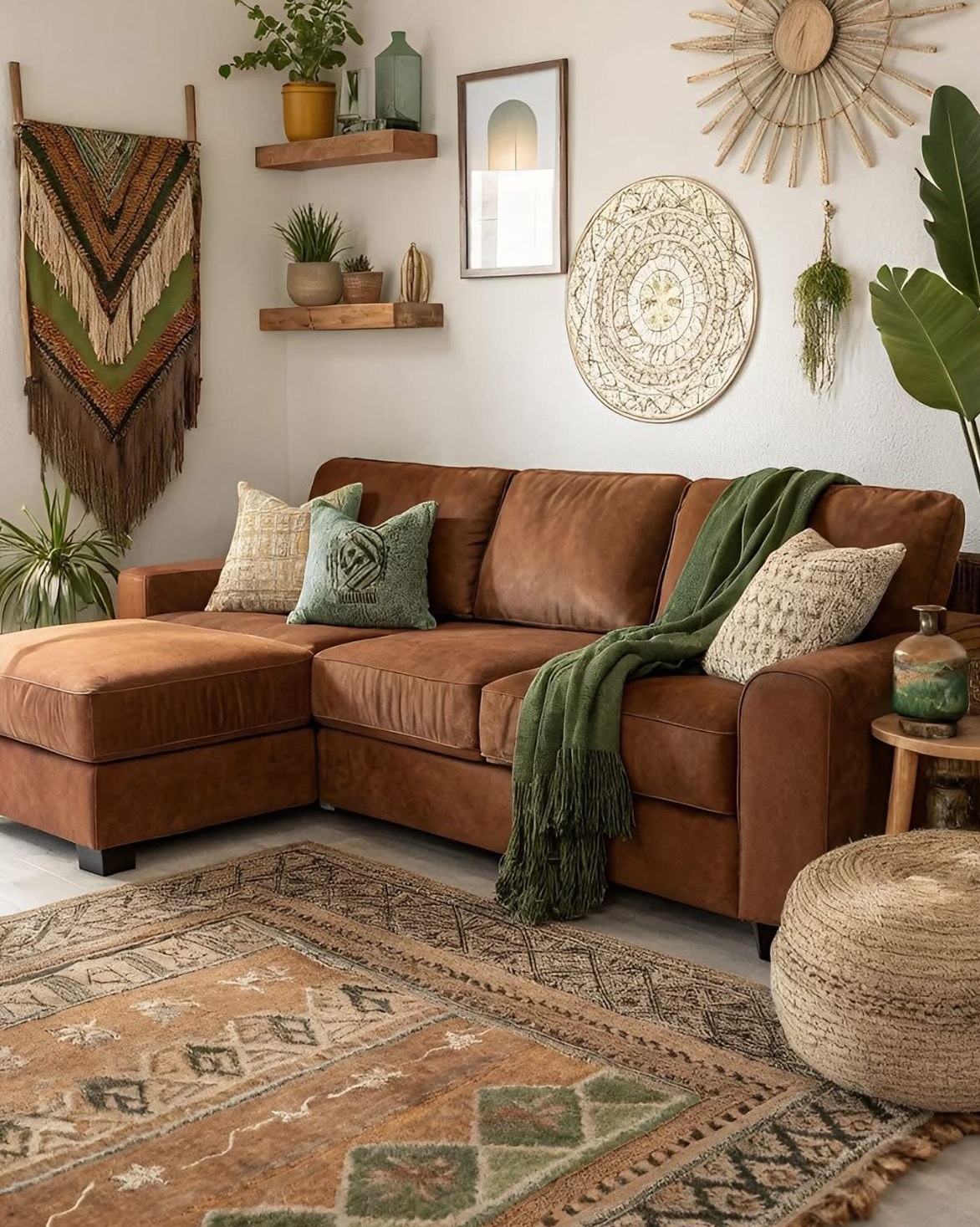 مبل قهوه ای و فرش