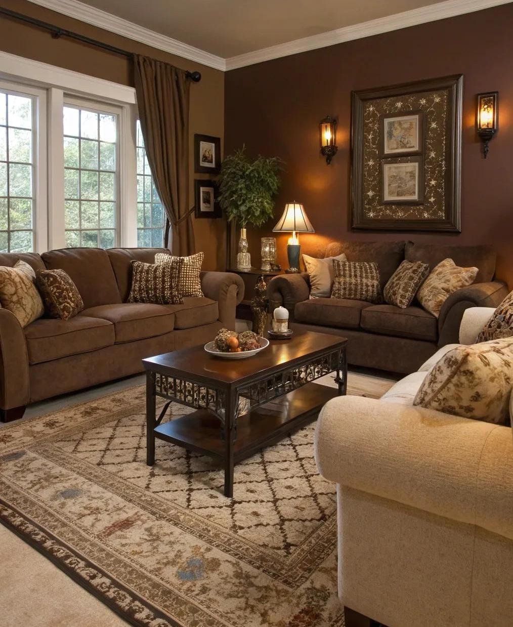 مبل قهوه ای و فرش