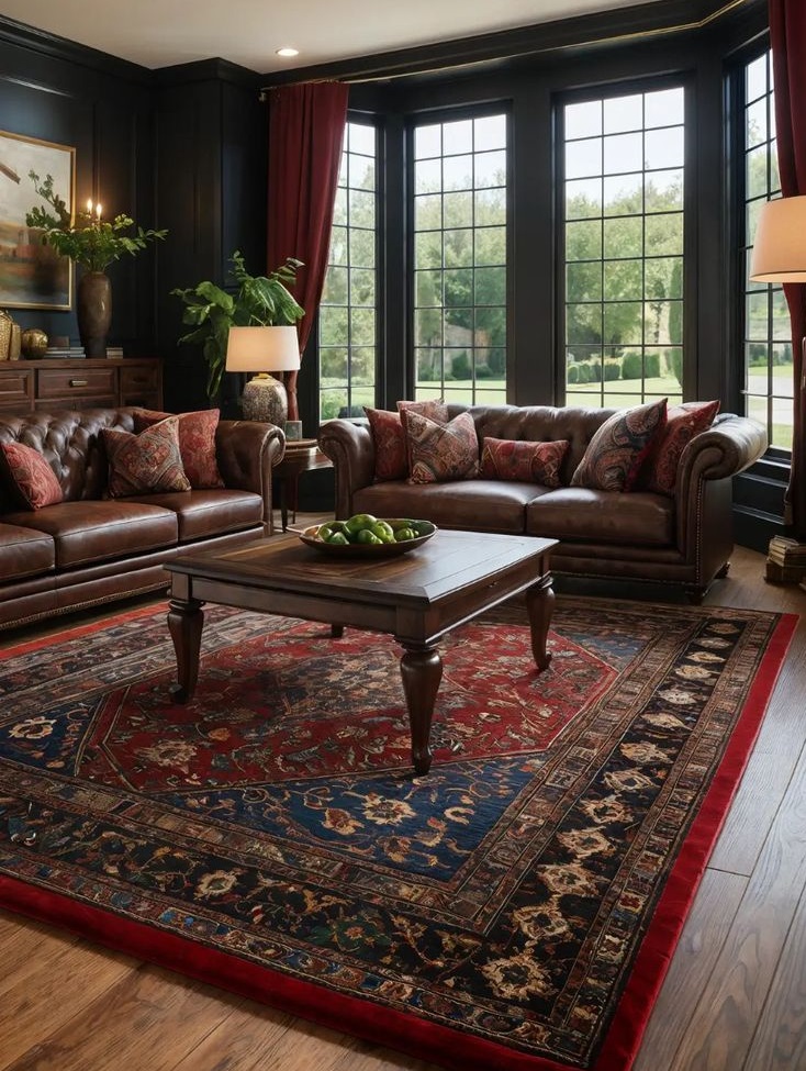 مبل قهوه ای و فرش