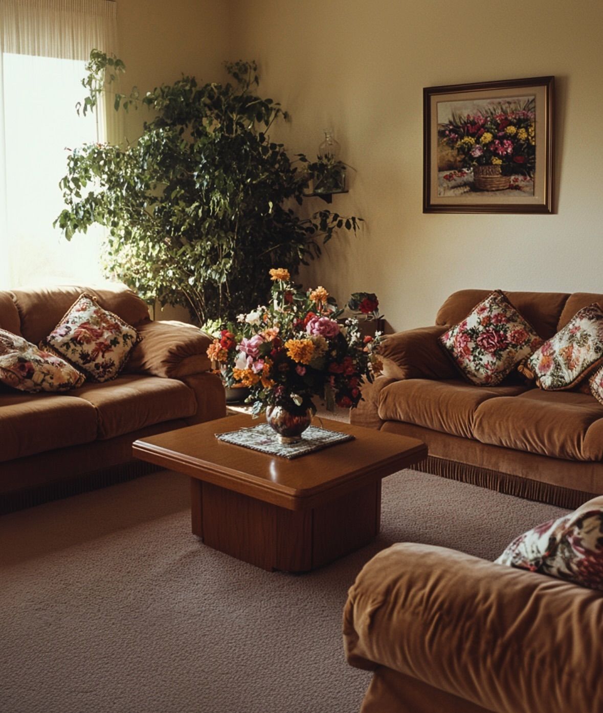 مبل قهوه ای و فرش