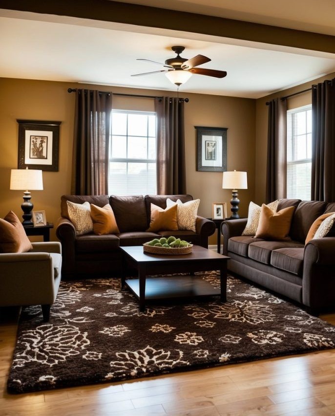 مبل قهوه ای و فرش