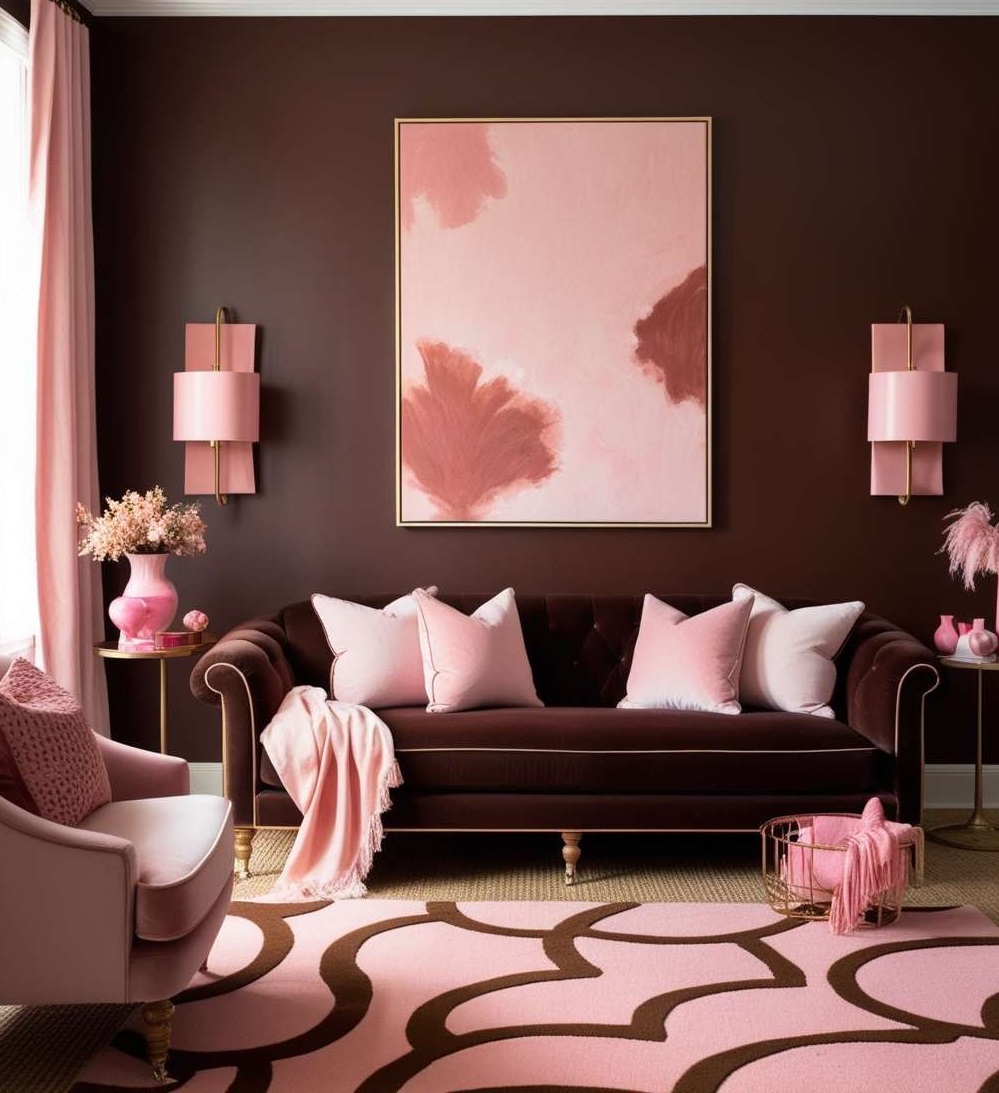 مبل قهوه ای و فرش