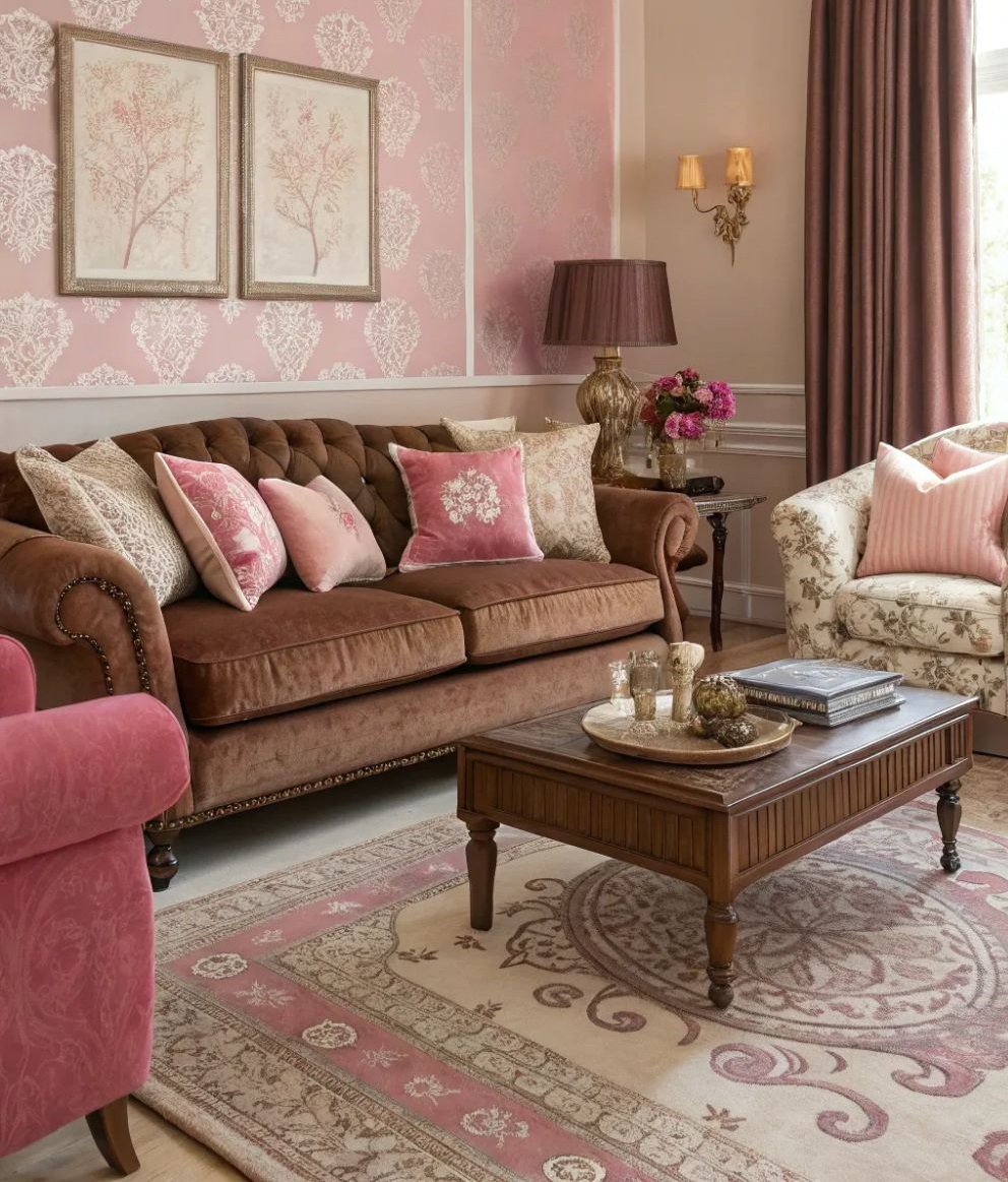 مبل قهوه ای و فرش