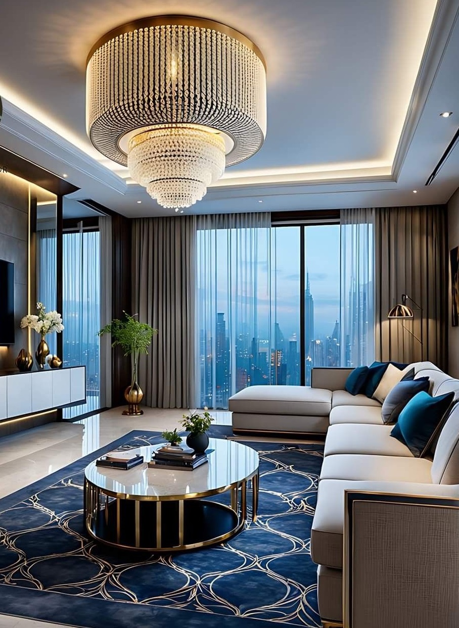 فرش سورمه ای و مبل