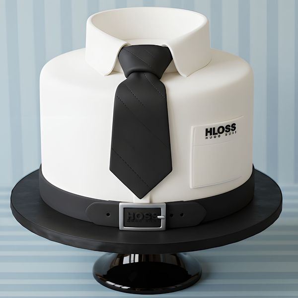 کیک تولد سفید مشکی مردانه