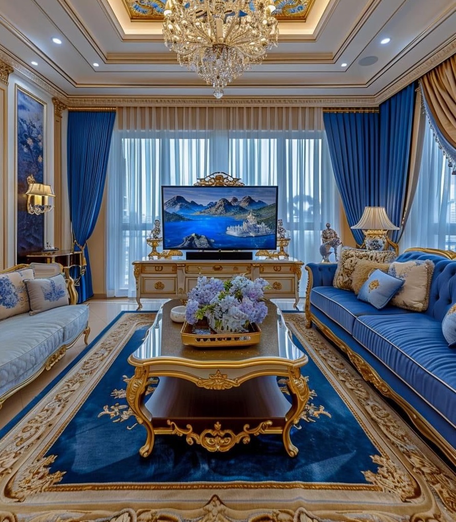 فرش سورمه ای و مبل