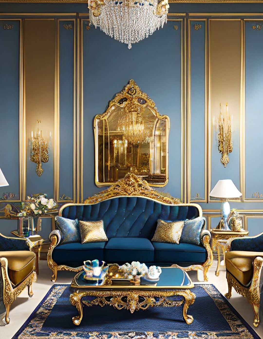 فرش سورمه ای و مبل