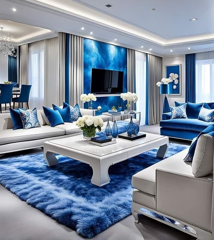 فرش سورمه ای و مبل