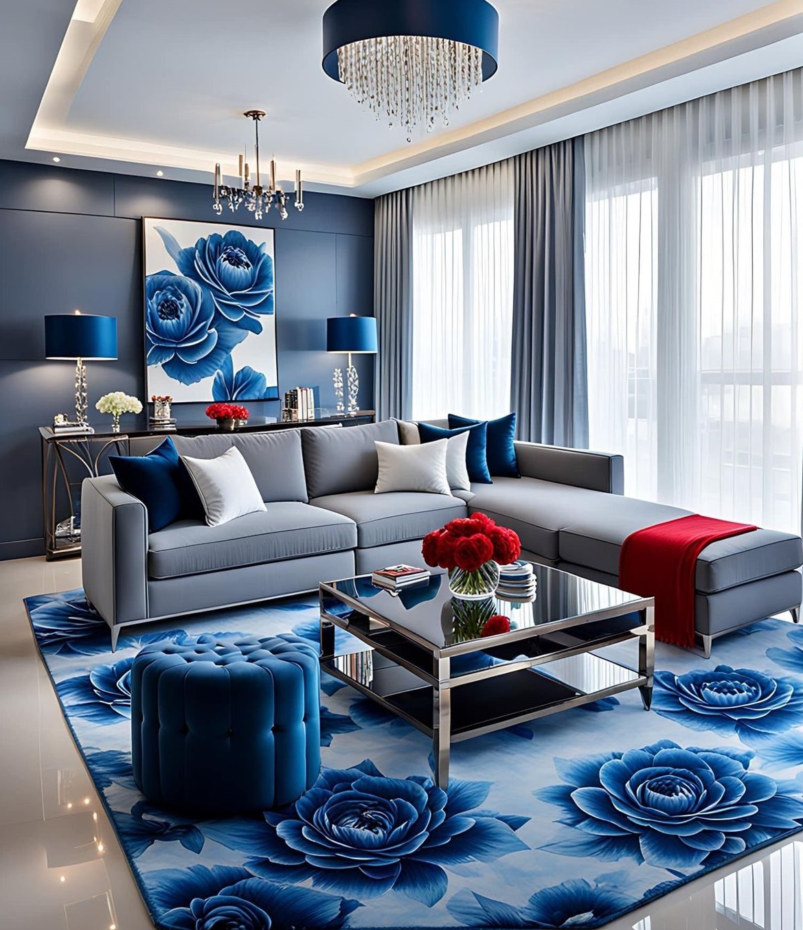 فرش سورمه ای و مبل