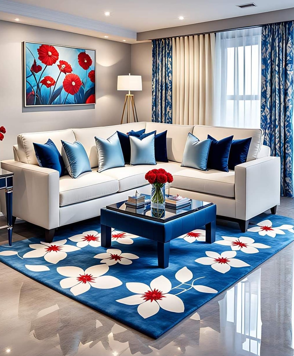 فرش سورمه ای و مبل