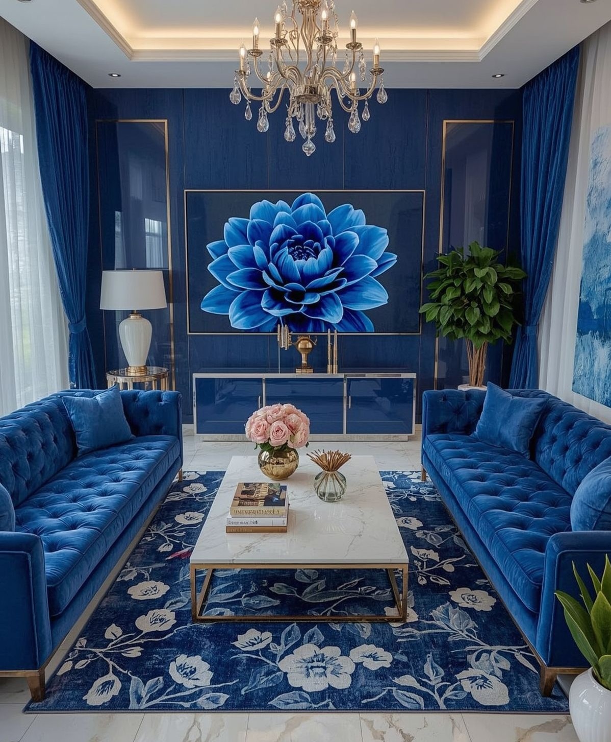 فرش سورمه ای و مبل