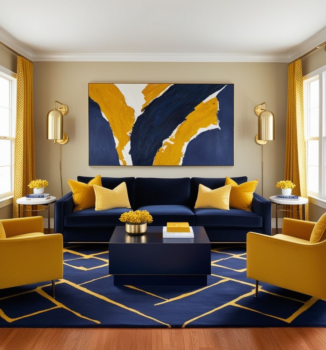 فرش سورمه ای و مبل