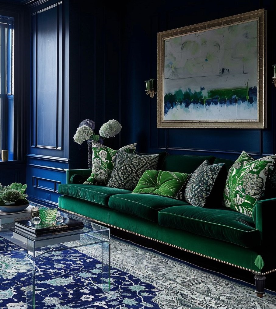 فرش سورمه ای و مبل