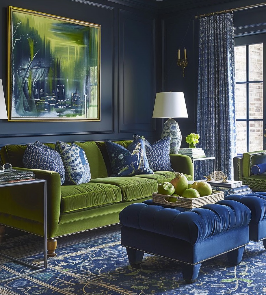 فرش سورمه ای و مبل