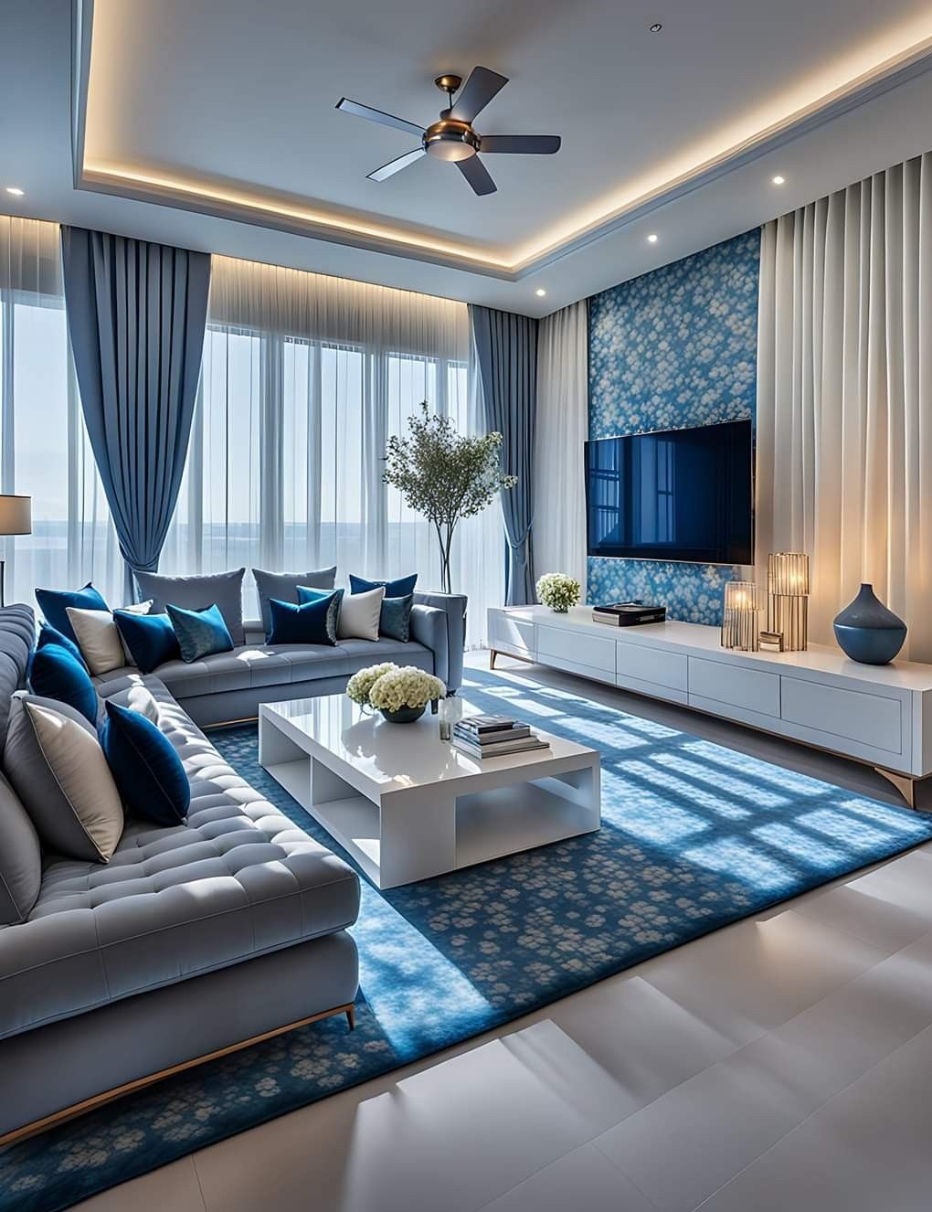 فرش سورمه ای و مبل