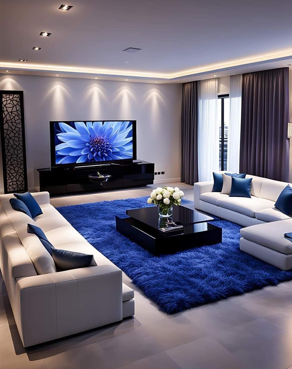 فرش سورمه ای و مبل