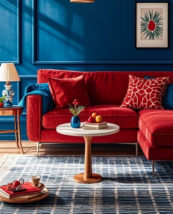 فرش سورمه ای و مبل