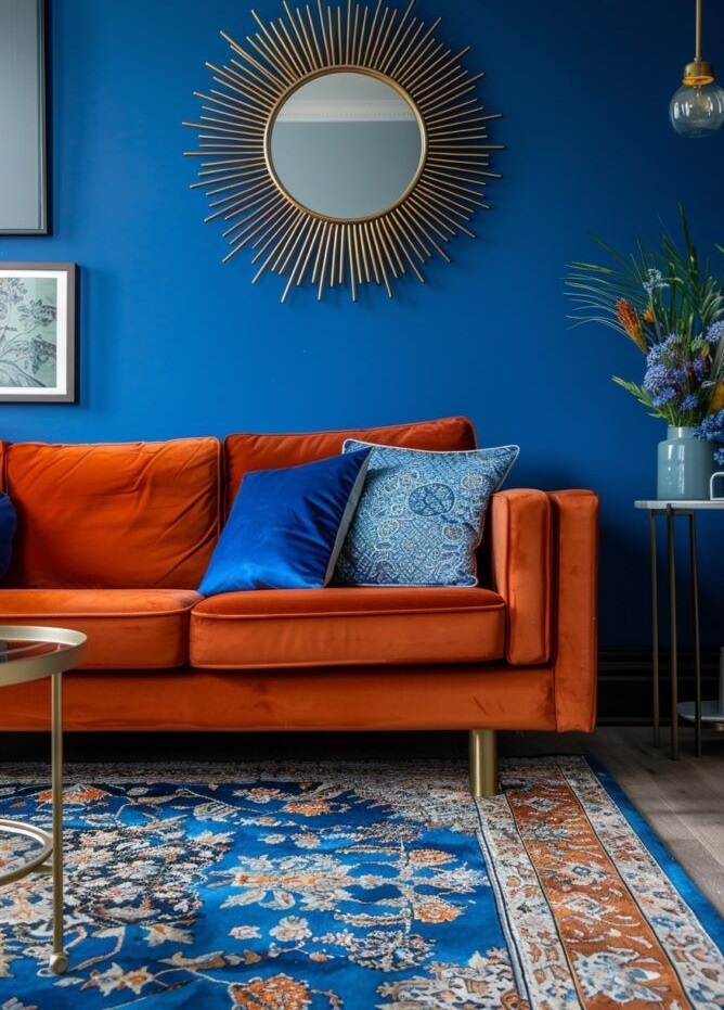 فرش سورمه ای و مبل