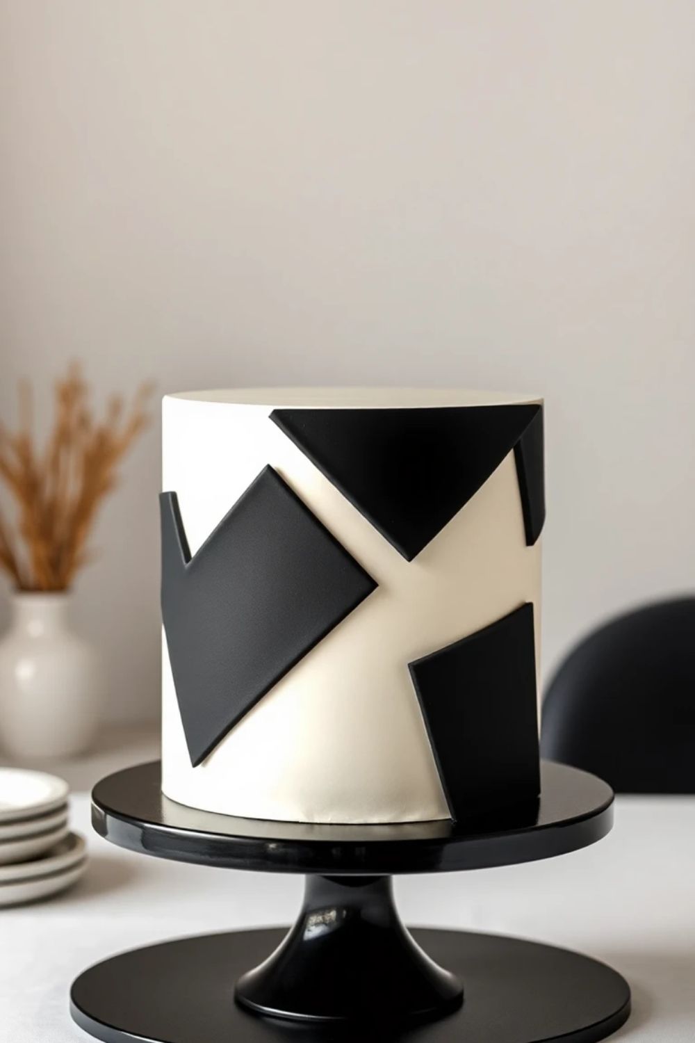 کیک تولد سفید مشکی مردانه