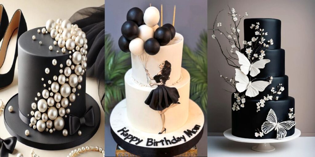 کیک تولد سیاه و سفید با دیزاین های خوشگل دخترونه (فانتزی، لاکچری، مینیمال)