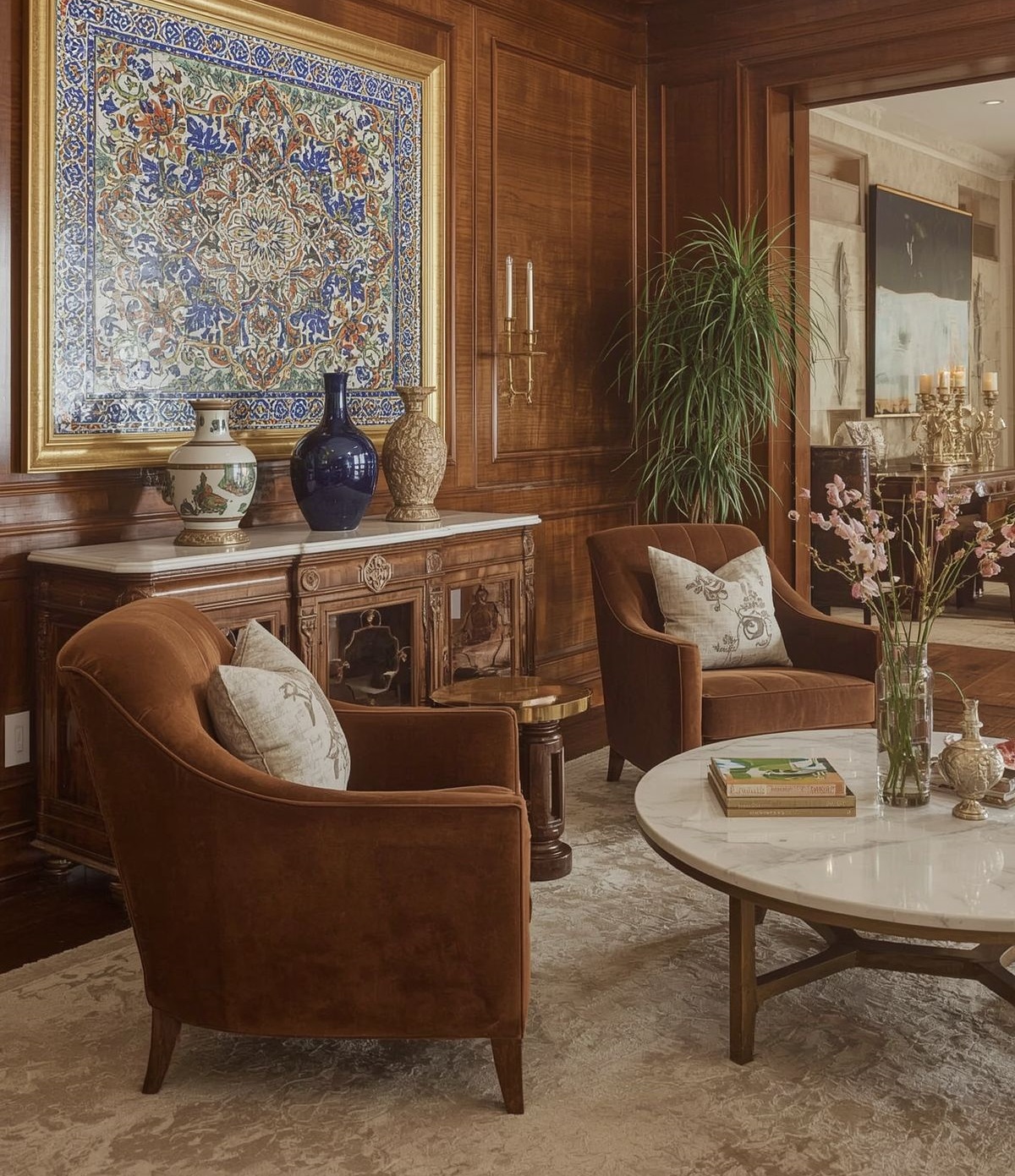 مبل قهوه ای و فرش