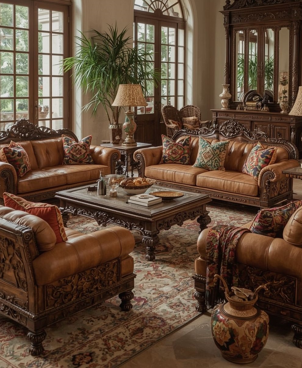 مبل قهوه ای و فرش