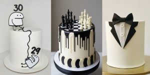 کیک تولد سیاه و سفید مردانه