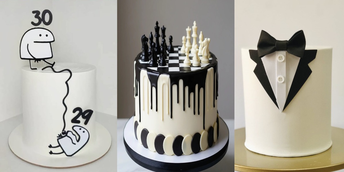 کیک تولد سیاه و سفید مردانه