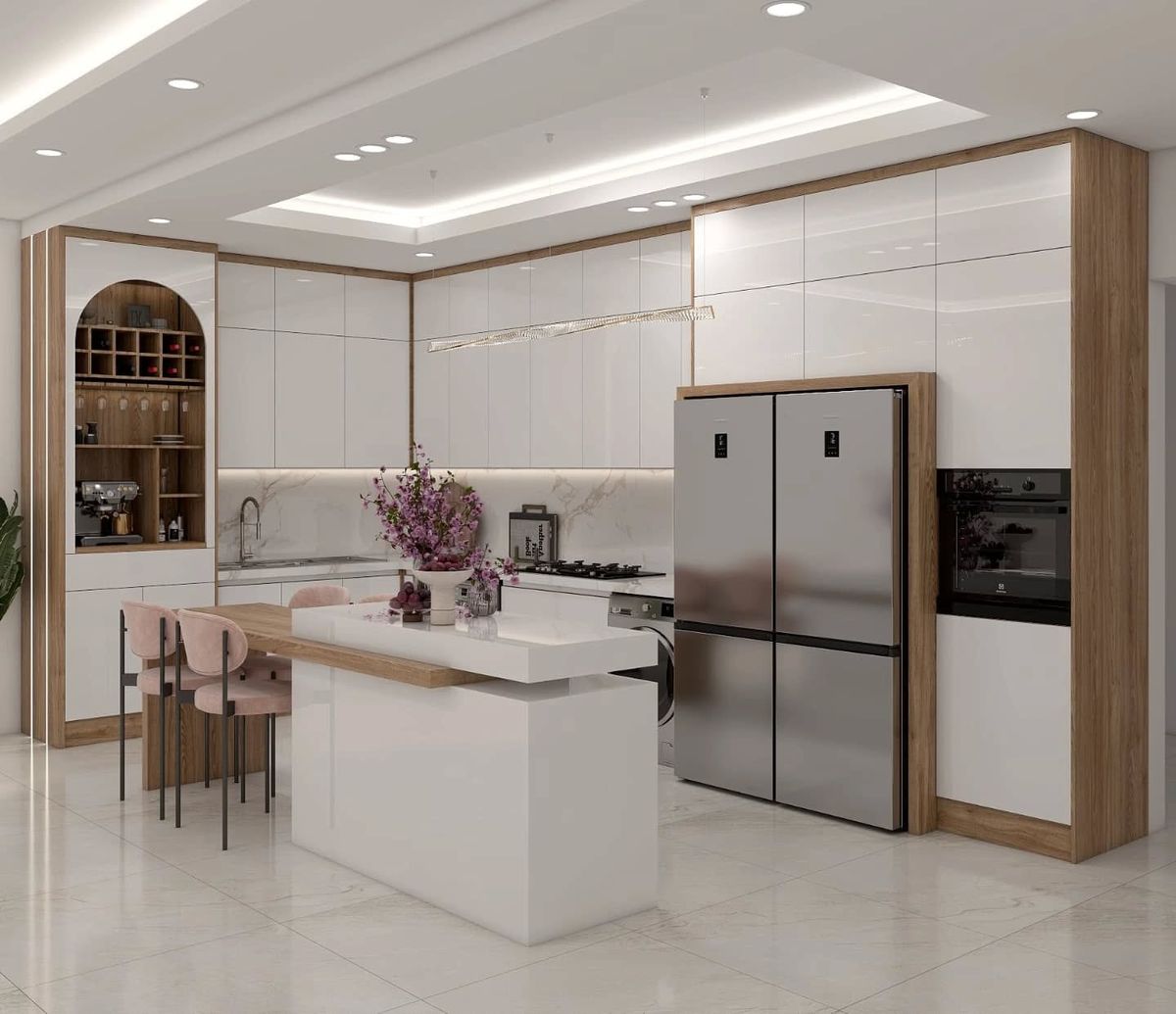 کابینت سفید و چوب