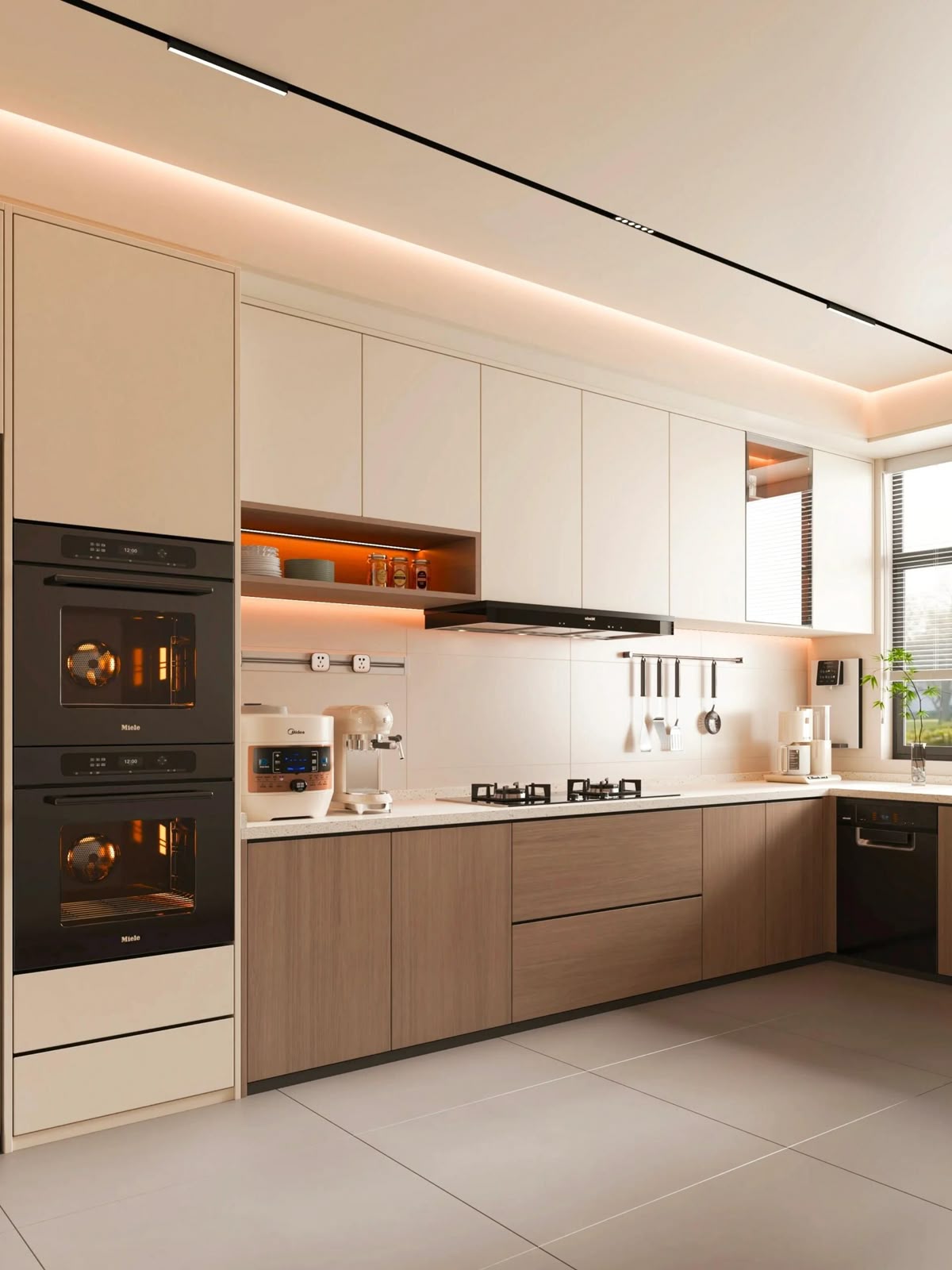 کابینت سفید و چوب